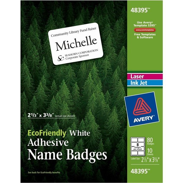 Avery Badge, Name, Eco, 8Up, Wh 80PK AVE48395